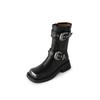 Botas Martin de piel de vaca con hebilla de cinturón y remaches para chica, de moda, para invierno 2024, con tacón medio grueso y cabeza cuadrada, de piel auténtica, botines Cyber Celebrous