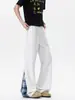 Pantalones casuales de cuadros patchwork estilo retro americano para hombre, corte holgado, pierna recta ligeramente acampanada, pants deportivos, longitud extendida para personas altas