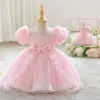 2026 Novo Estilo Vestido Infantil Renda Tule Vestido Princesa Vestido de Primeiro Aniversário Casamento Daminha Vestido Bordado