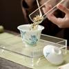 Tazón de té de cerámica con dos tapas y diseño de flor de iris pintada a mano, no caliente, para juego de té de kung fu doméstico, tazón de té de estilo chino, taza de té individual