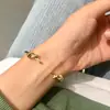 Pulsera de Latón Chapado en Oro de Alta Calidad para Comercio Exterior, Nudo de Amor de Doble Giro Abierto, Personalidad Creativa, Simple