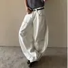 Marca Americana Tendência de Alta Qualidade Venda Quente Retrô Solto Moda Tendência Homens e Mulheres Branco Faca Curva Perna Larga Jeans Casual