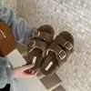 Pantuflas Peludas de Suela Gruesa para Mujer, Calzado de Exterior 2025 Nuevo Otoño e Invierno Versátiles para el Hogar Pantuflas de Felpa de Algodón Zapatos Birkenstock