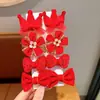 Horquilla Roja Infantil para Festival de Primavera, Pin de Tela Roja con Puntos Blancos Lindo para Niña con Lazo, Horquilla con Ambiente de Año Nuevo