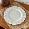 Cerámica de Color Crema Estilo Curativo Flor de Cerezo Vajilla de Cerámica Plato de Cerámica Repujado para Uso Doméstico, Plato Individual para Desayuno Postre, Plato para Aperitivos