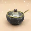Taza de Azúcar Grande de Acero Inoxidable con Forma de Cuenco, Frasco de Condimentos de Acero Inoxidable con Forma de Tambor, Tapa de Vidrio, Caja de Condimentos Visible con Cuchara Pequeña