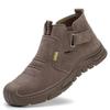 Zapatos de protección laboral de piel de vaca antiaterciopelo, zapatos de seguridad laboral antiaplastamiento y antiperforación, zapatos de protección laboral de caña baja resistentes al desgaste con velcro para las cuatro estaciones