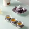 En el Bosque, Regresando a los Pinos - Glicinia Serenity Pintada a Mano - Juego de Té Kung Fu de Una Tetera y Cuatro Tazas - Utensilios de Té - Regalo de Inauguración