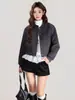 Diseño Floral Gris Chaqueta de Béisbol Vintage Abrigo Corto para Mujer Atuendo Otoño e Invierno 2026 Chaqueta Holgada de Nicho Top