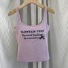 Camisola Estampada con Letras de Chica Dulce Americana para Mujer Verano Todo en Uno Copa Fija Ropa Interior Sin Uso Top Versátil