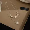 Collar Colgante de Estrella de Perla y Circonita Apilado de Doble Capa para Mujer Lujo Ligero Nicho Sentido de Alta Gama Accesorios de Cadena para Clavícula