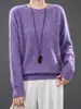 Suéter de Punto Fleece con Cuello Redondo de Cachemira para Mujer, Estilo Otoño e Invierno, Lana Merino Australiana, Suéter Holgado y Suave