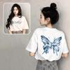 Camiseta de Manga Corta de Algodón Puro Gatito Negro para Mujer 2026 Verano Nuevo Estilo Holgada Adelgazante Camiseta Versátil Top Ins