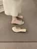 Sandalias de Encaje con Lazo Estilo Coreano para Mujer, Calzado de Verano para Exteriores, Mocasines de Tacón Bajo, Estilo Hada Suave, Sandalias de Media Caña con Tacón Grueso