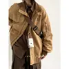 Chaqueta de trabajo bordada retro estilo japonés para hombres y mujeres, corte holgado, adecuada para parejas, con cuello de solapa, adecuada para otoño e invierno, prenda exterior de primavera con múltiples bolsillos