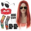 Amazon Cross Border COS Punk Wig 80s Heavy Metal Hip Hop Rock Laranja Cabelo Longo Liso Vestido Up terno