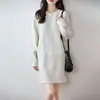 Otoño/Invierno 2026 Vestido de Punto Base de Color Liso Holgado de Lana 100% para Mujer de Longitud Media con Mangas Raglán y Cuello Redondo