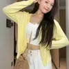 Cardigã de tricô com gola redonda feminino peça externa simples casual temperamento top de manga longa curto preto tamanho único branco damasco