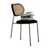 Silla de Mimbre Sintético Estilo Ins Nórdico Crema para Hogar Mid-Century Silla de Respaldo para Balcón Minimalista Silla Retro Silla de Comedor