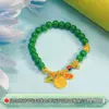 Pulsera Atrae-Fortuna de Plata Pura 999 con Cordón Elástico, Cuentas Redondas, Nuevo Estilo Chino, Dios de la Riqueza Amarillo, Abanico de Hoja de Plátano, Pulsera Estilo Tendencia Nacional