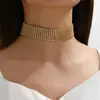 Colar gargantilha de strass multicamadas dourado e prateado, colar totalmente cravejado de strass da moda punk personalizado para boate, acessórios transfronteiriços europeus e americanos
