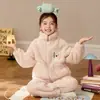 Cardigan de Pijama de Franela para Niñas con Cremallera Otoño Invierno Niños Espesado Coral Fleece Conjunto Ropa de Casa Cálida Estudiante Niño