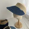 Gorra de Visera de Mezclilla Patchwork Estilo Coreano Sombrero de Sol de Ala Ancha para Verano Sombrilla Plegable para Adelgazar la Cara Moda Versátil Sol
