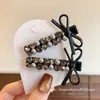 Presilha de cabelo de cristal com laço preto doce estilo coreano para mulheres, de alta qualidade, que rejuvenesce, prendedor para arrumar o cabelo, novo acessório de cabelo elegante