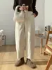 Pantalones Casuales Rectos de Lana para Mujer Talla Grande Estilo Otoño Chica Gordita mm Sueltos Adelgazantes Tipo Pera Pantalones Harem de Pierna Ancha