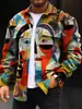 Nueva Chaqueta Casual Estampada para Hombre con Cuello, Estampado Digital 3D de Patrón Multicolor Personalizado para Primavera y Otoño