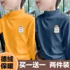Y2556# Camiseta Básica Masculina de Veludo Gola Semialta Roupas de Outono Inverno com Forro de Lã Roupas Quentes Manga Longa Top Grande para Crianças