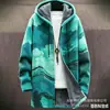 Cardigan com zíper e capuz de algodão para homem, padrão irregular transfronteiriço, estampa colorida, modelagem solta, venha para a foto, DIY