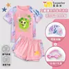 Adorable y lindo traje de baño de dos piezas para niñas, lindo traje de baño transpirable para la playa para niñas con mangas cortas en forma de corazón y shorts tipo bóxer