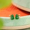 Yuebao Jewelry S925 Prata Esterlina Banhado A Ouro Jade Vintage Light Luxo Requintado Brincos de Cabaça Moda Brincos de Alto Design
