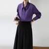 Camisa Roxa de Temperamento Sofisticado Estilo Coreano de Manga Comprida para Mulheres no Outono Nova Camisa Branca Retrô Francesa para Usar por Cima para Parecer Magra