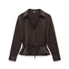 Fábrica de Ropa para Mujer Transfronteriza Venta al por Mayor 2026 Moda Estilo Europeo y Americano Holgado con Cinturón Color Sólido Manga Larga Camisa Top