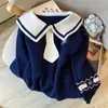Suéter de tricô com gola de marinheiro estilo college feminino outono 2026 novo super quente top que reduz a idade casaco de suéter único e bonito