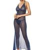 Fuente de Comercio Exterior Europa y Estados Unidos Nuevo Color Sólido Malla Plateada Perspectiva Vestido Largo Escote Bajo Sexy Tirantes Camisón Conjunto Divertido