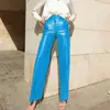 Ropa de Mujer para Exportación Estilo Europeo y Americano Moda Otoño 2024 Pantalones Casuales de Mujer de Cuero PU de Cintura Media-Alta Rectos para Cadera Pantalones de Mujer