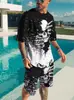 Conjunto de Camiseta e Shorts Estampado Digital 3D com Letras Degradê de Verão TEMU Padrão Moderno Masculino Conjunto de Duas Peças