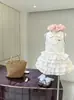 Vestido de Manga Corta con Cuello Polo para Niña, Vestido de Pastel Color Crema de Verano para Niños, Estilo Preppy, Vestido Abullonado con Ceñidor en la Cintura para Niños Pequeños