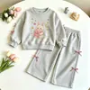 Conjunto de Moletom com Estampa de Coelho e Calça Reta para Meninas e Crianças Pequenas Primavera/Outono Duas Peças Múltiplas Cores Disponíveis Roupas Infantis Dropshipping