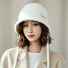 Sombrero de pescador de lana para mujer, engrosado para abrigar en otoño e invierno, hace que la cara se vea más pequeña, adecuado para cabezas de mayor tamaño, diseño versátil de punto con cordones