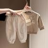 Pantalones Cargo de Color Sólido para Niños Nuevo Estilo Primavera y Otoño para Niños y Niñas Pantalones Casuales de Oso de Moda Pantalones de Bebé con Bolsillos Grandes de Moda
