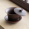 Cuenco con Tapa de Cerámica Morada Creativa con Patrón de Cuchillo Sancai para Preparar Té, Se Puede Colgar, Cuenco con Tapa Sancai, Herramienta de Gama Alta para Preparar Té en Casa