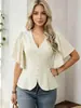 Ropa nueva para mujer de importación con solapa, mangas con volantes, cintura ceñida, top ajustado que estiliza, top pequeño, estilo casual francés con temperamento, ropa para mujer