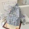 Mochila Casual Xadrez Estilo Japonês para Mulheres, Versão Coreana, Estilo Universitário, Mochila Escolar para Alunos do Ensino Fundamental e Médio, Mochila de Lona de Grande Capacidade
