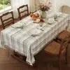 Mantel Rectangular, Stock Disponible, Polié Aspecto Lino Resistente a Salpicaduras Cuadros Tartán, Opciones Multicolor con Borde de Borlas para Comedor, Fiesta y Decoración del Hogar, Suministro Directo de Fábrica