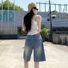 Jeans Anchos de Pierna Recta con Diseño Desestructurado de Verano Nuevo Young Orange# para Mujer, Sueltos, Adelgazantes, Largos, Versátiles