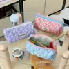 Bolsa de maquillaje con lazo a cuadros, color vibrante, gran capacidad, portátil, para viaje, para mujer, 2024